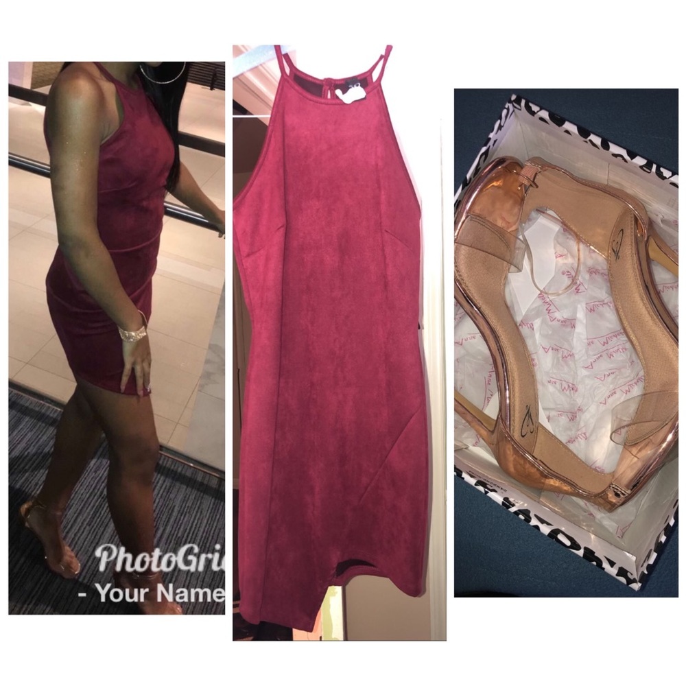 burgundy mini fitted dress.
